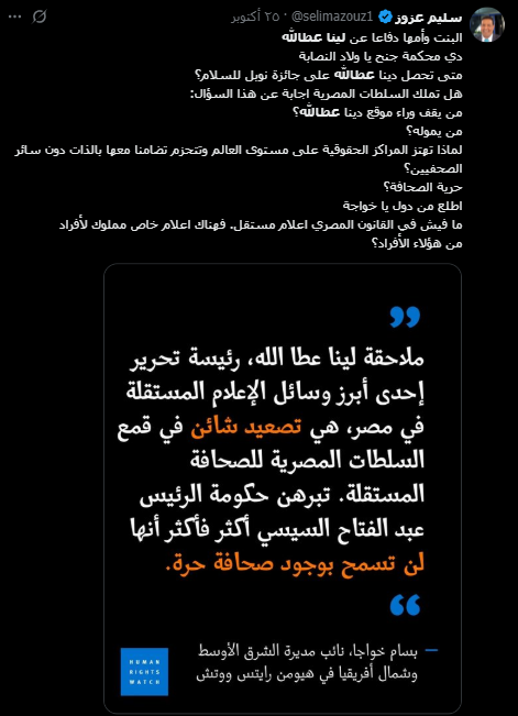 نقض المقيمين بالخارج لحقوقي الداخل.. من هي لينا عطالله وتمويلها والداعمين لها وتهييج السوشيال ميديا.. إشارة لـ الخواجات؟!